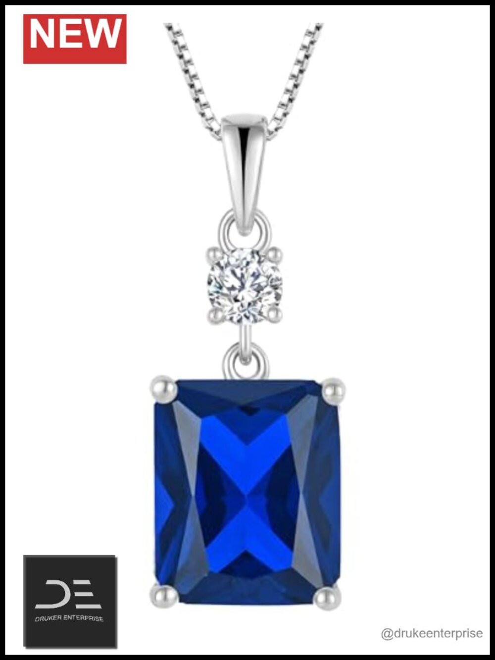 Sterling Silver 18K White Gold Plated Cushion Emerald Cut Pendant Necklace